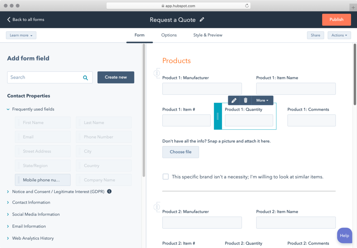 hubspot form builder